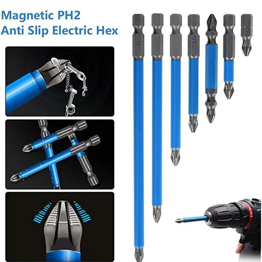 7-piece PH2 anti-slip magnetic cross electric drill bits set with sizes from 25mm to 150mm