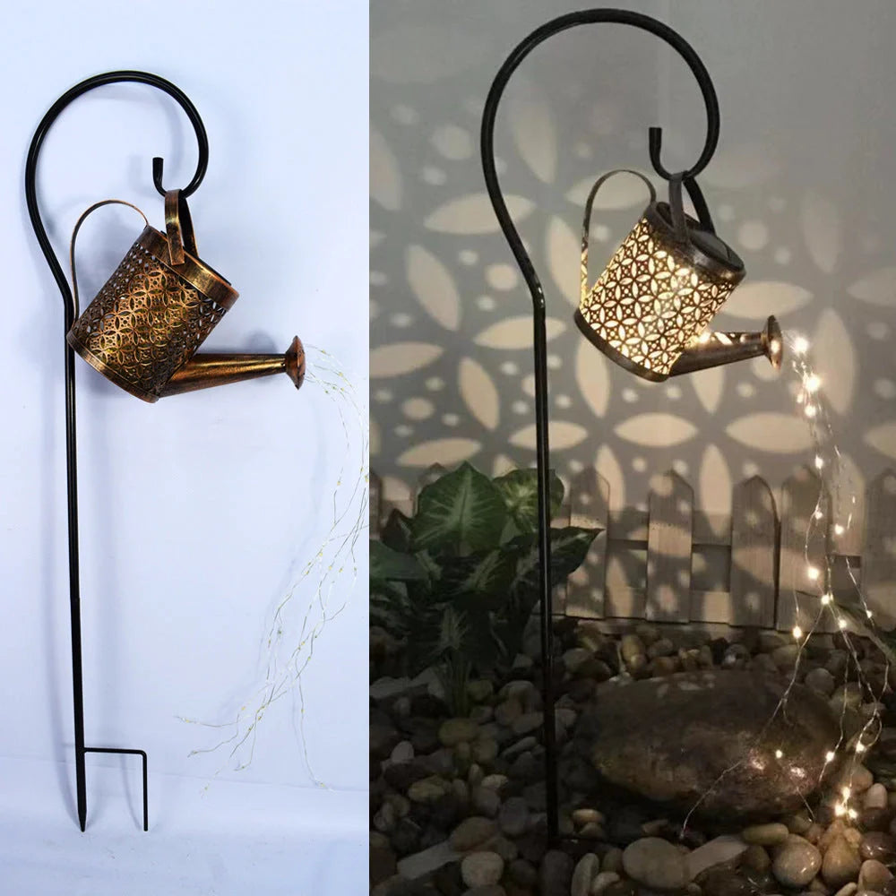 Solar-Powered Enchanted Watering Can Garden Lamp with 36 LED lights for outdoor decoration