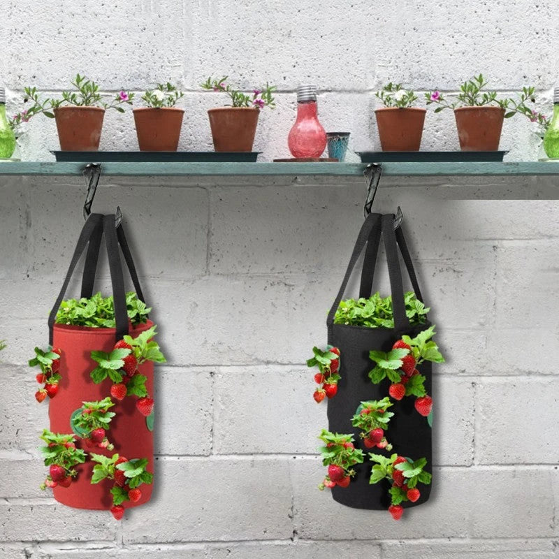 Vertical Garden Hanging Planter Bag made of breathable, non-woven fabric with 13 planting holes for growing herbs, vegetables, and strawberries
