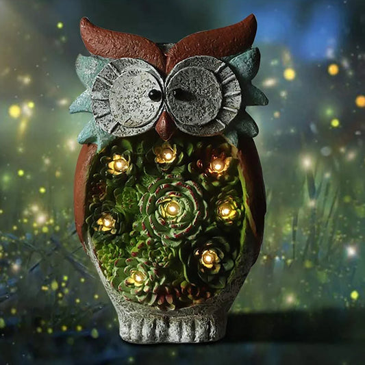 A charming solar-powered outdoor owl light made of high-quality resin, providing warm illumination for your yard or garden