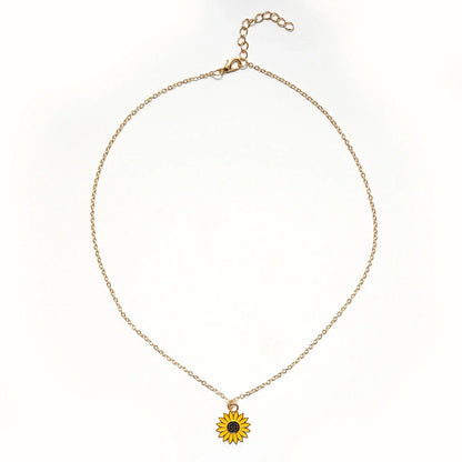 Elegant alloy sunflower pendant necklace with adjustable chain for versatile styling