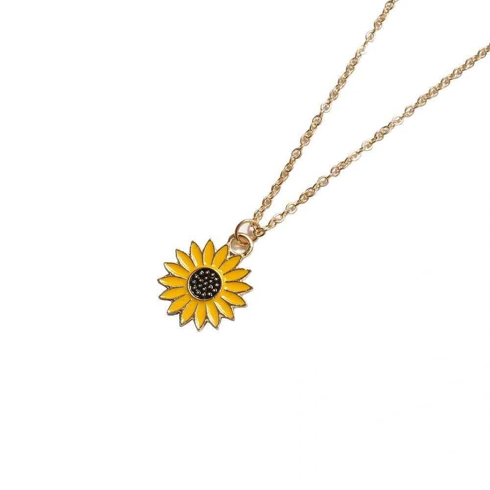 Elegant alloy sunflower pendant necklace with adjustable chain for versatile styling