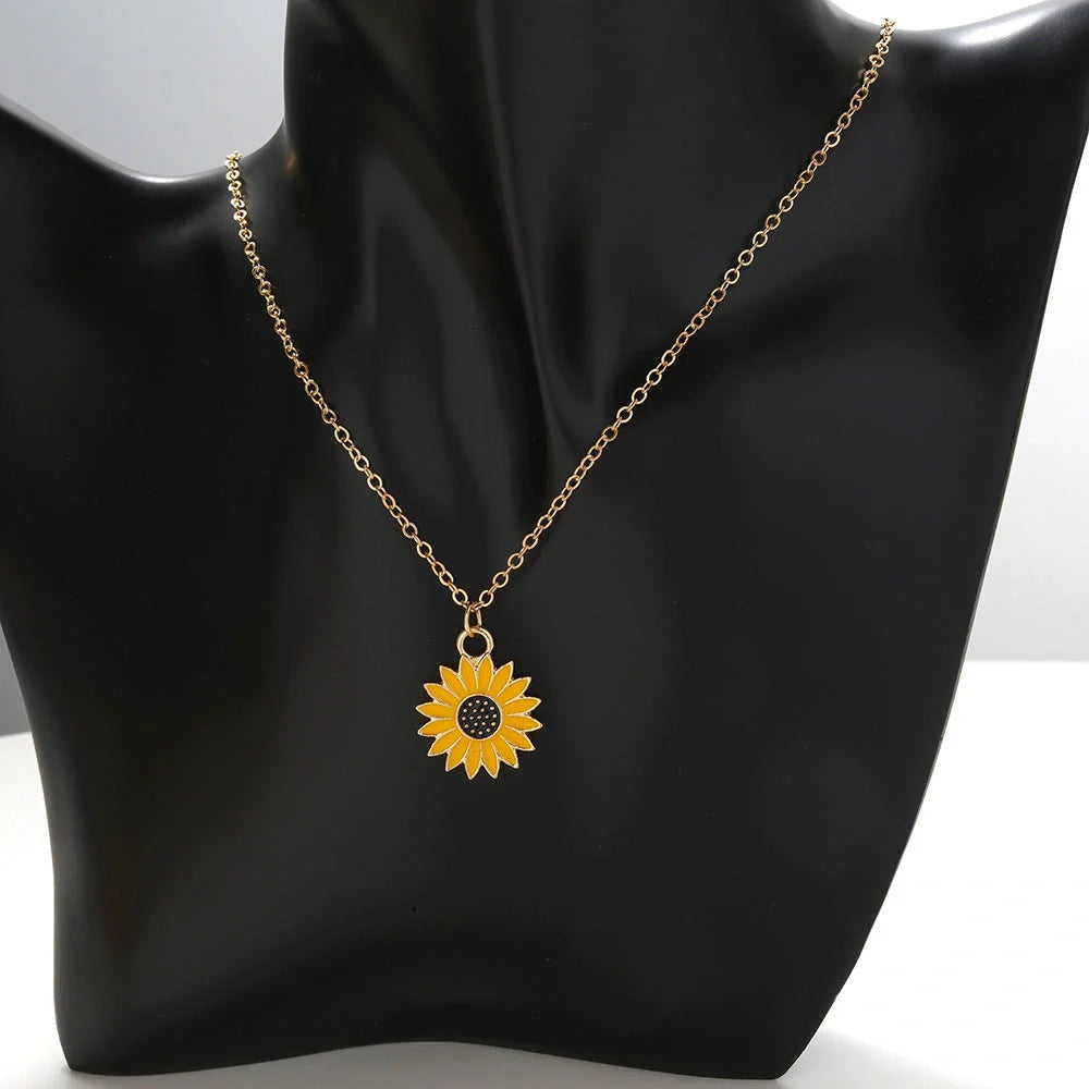 Elegant alloy sunflower pendant necklace with adjustable chain for versatile styling