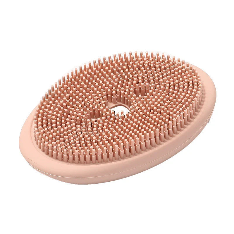 Premium silicone soap dish and brush combo in Scandinavian-inspired colours, featuring a concave dish and soft-bristle brush for bathroom and laundry cleaning