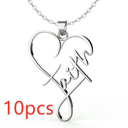 Faith Heart Pendant Necklace in stainless steel with adjustable chain