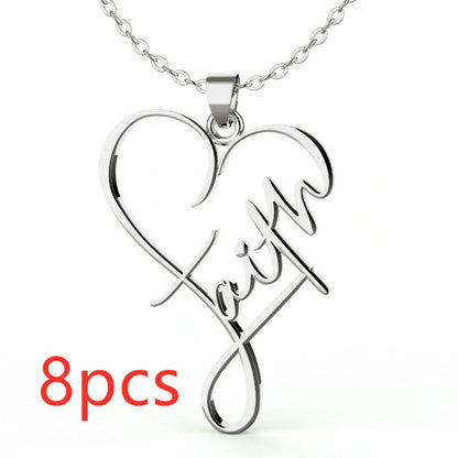 Faith Heart Pendant Necklace in stainless steel with adjustable chain
