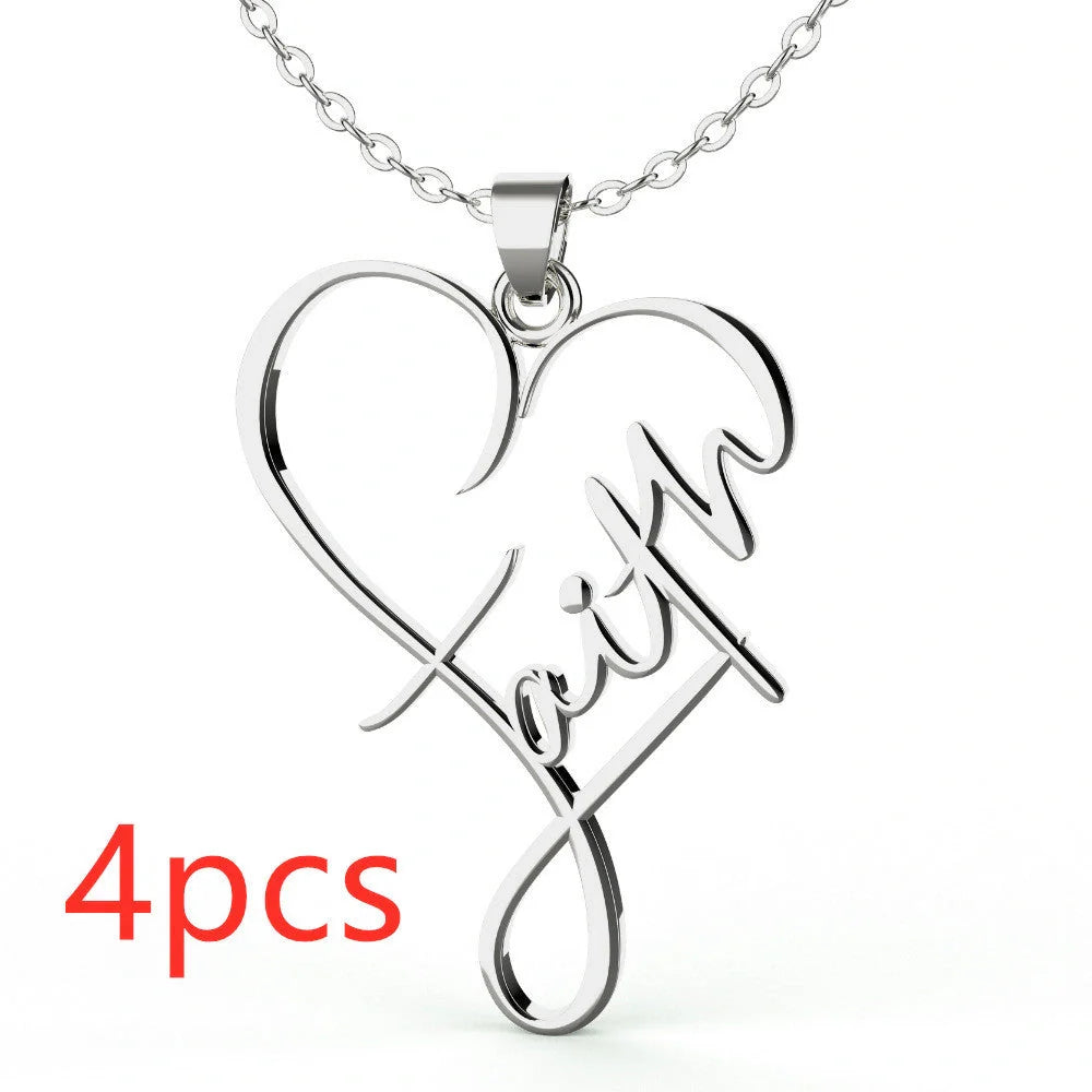 Faith Heart Pendant Necklace in stainless steel with adjustable chain