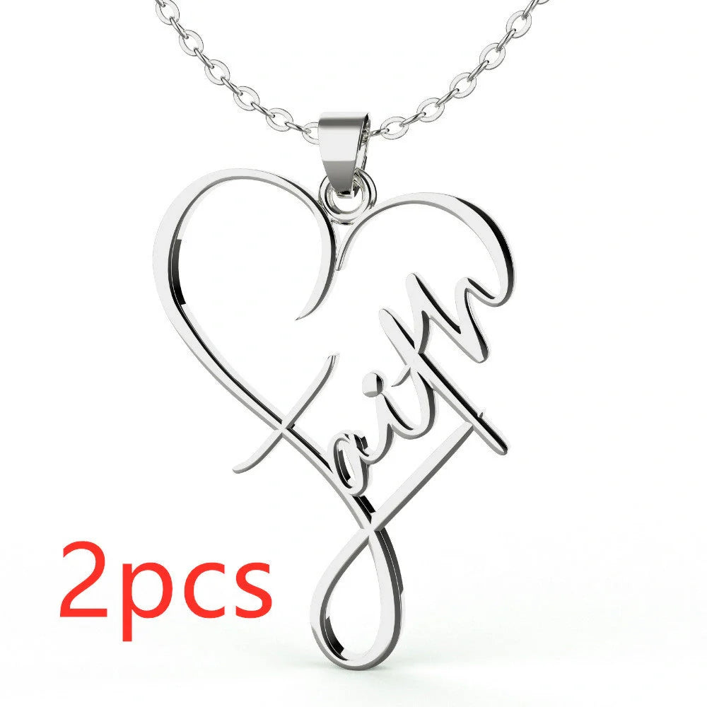Faith Heart Pendant Necklace in stainless steel with adjustable chain