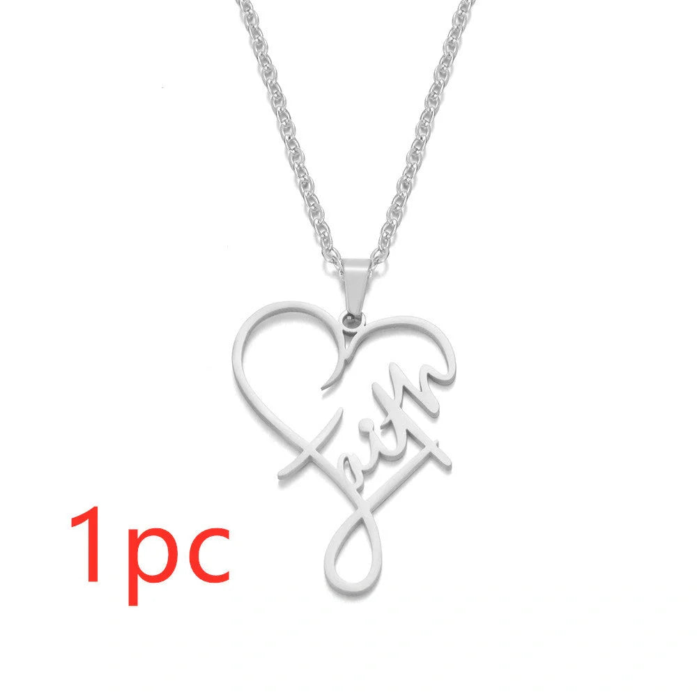 Faith Heart Pendant Necklace in stainless steel with adjustable chain