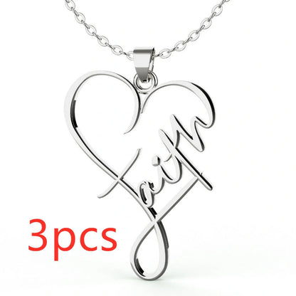 Faith Heart Pendant Necklace in stainless steel with adjustable chain