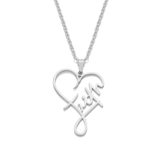 Faith Heart Pendant Necklace in stainless steel with adjustable chain