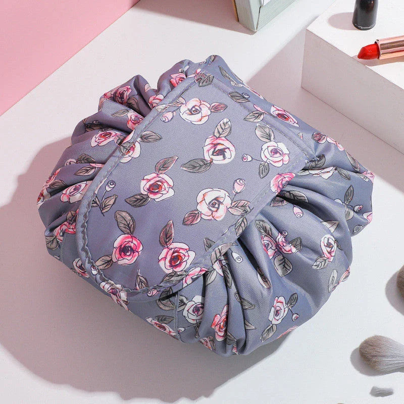 Stylish and practical cosmetic bag with multiple color and pattern options, featuring a drawstring closure and roomy interior for easy organization during travel.