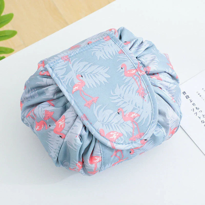 Stylish and practical cosmetic bag with multiple color and pattern options, featuring a drawstring closure and roomy interior for easy organization during travel.