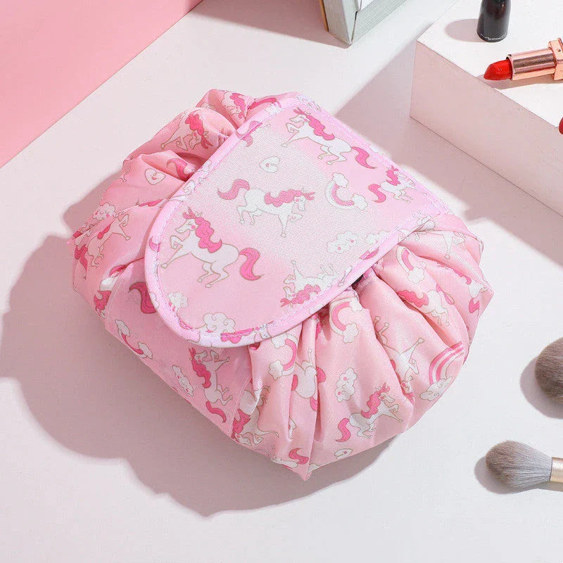 Stylish and practical cosmetic bag with multiple color and pattern options, featuring a drawstring closure and roomy interior for easy organization during travel.