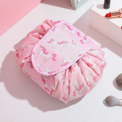 Stylish and practical cosmetic bag with multiple color and pattern options, featuring a drawstring closure and roomy interior for easy organization during travel.
