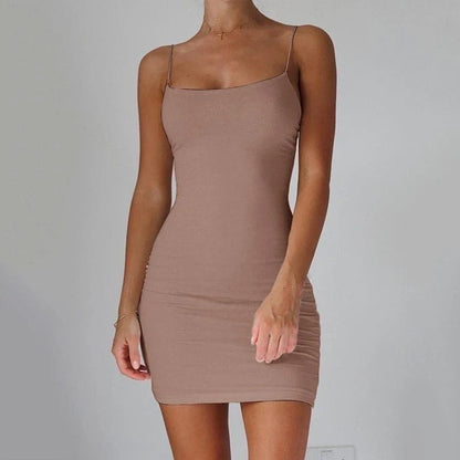Stylish spaghetti strap mini dress in various colors, perfect for any occasion