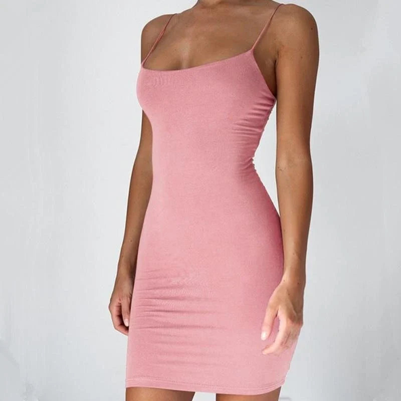 Stylish spaghetti strap mini dress in various colors, perfect for any occasion