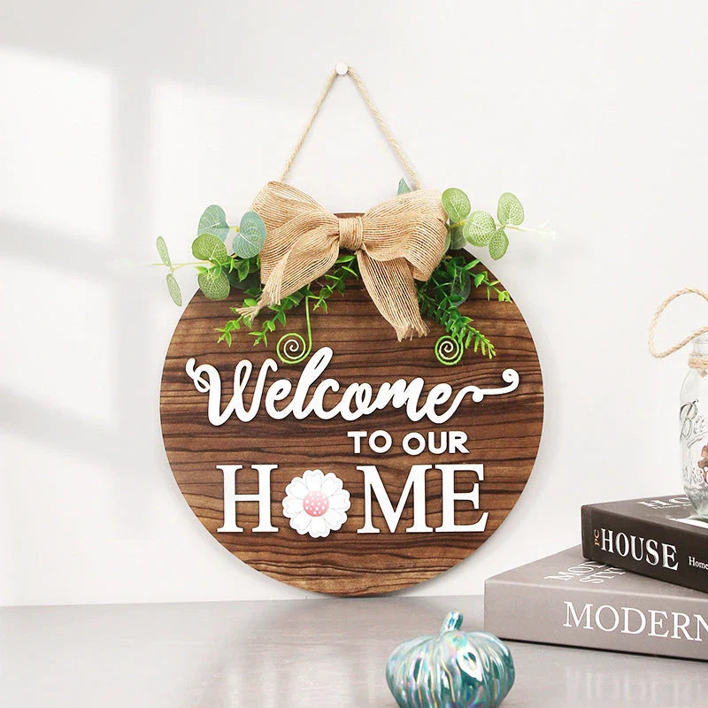 Versatile wooden door hanger with interchangeable seasonal decor including flowers, hearts, pumpkins, and more
