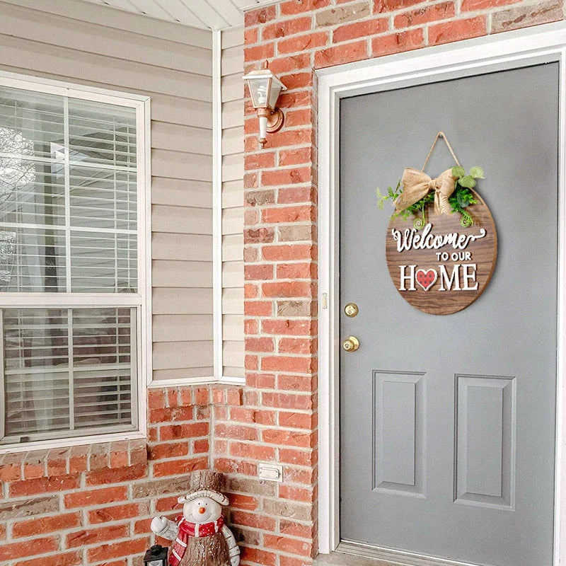 Versatile wooden door hanger with interchangeable seasonal decor including flowers, hearts, pumpkins, and more