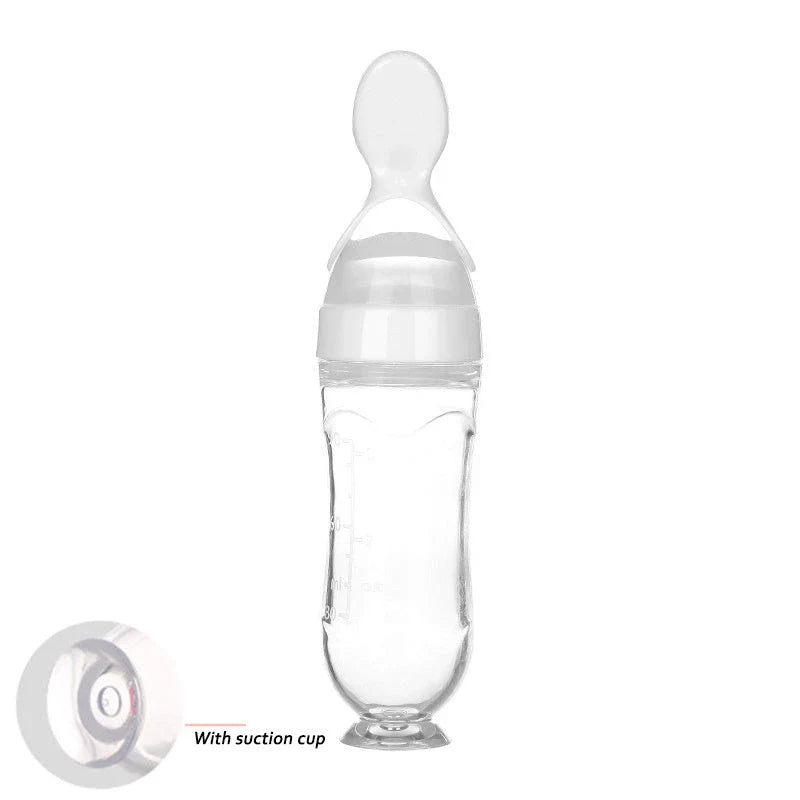 Premium silicone baby feeding set with spoon and bottle in various vibrant colours