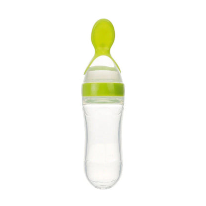 Premium silicone baby feeding set with spoon and bottle in various vibrant colours