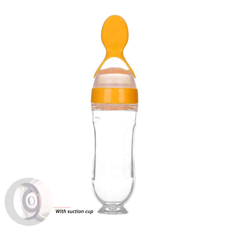Premium silicone baby feeding set with spoon and bottle in various vibrant colours
