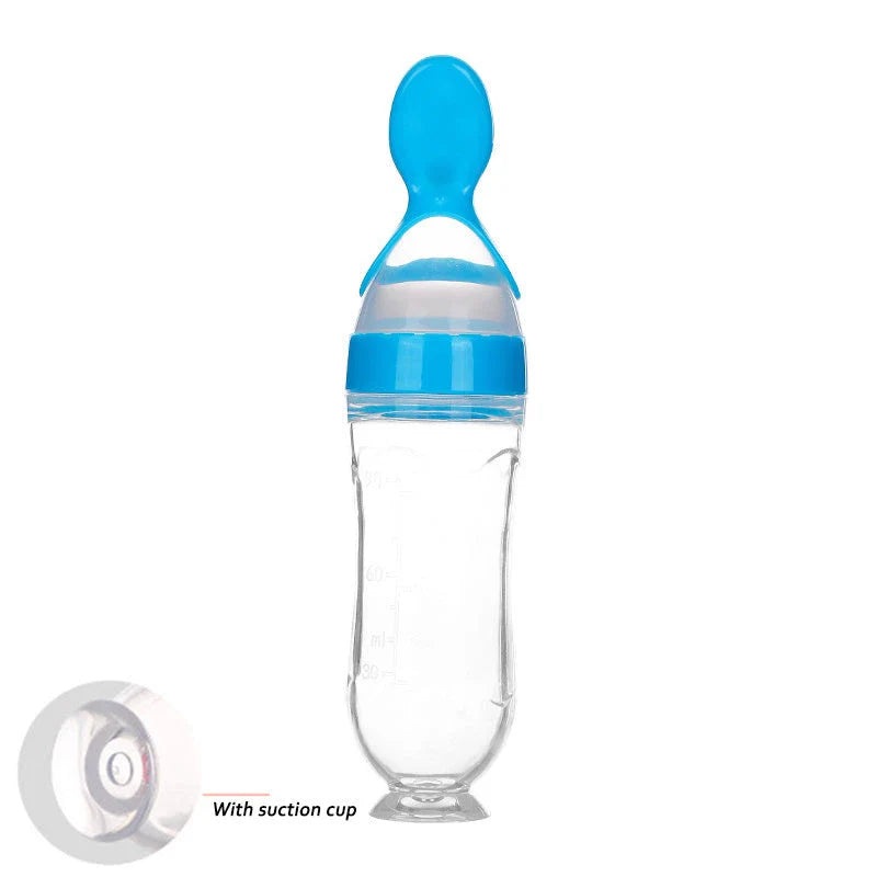 Premium silicone baby feeding set with spoon and bottle in various vibrant colours