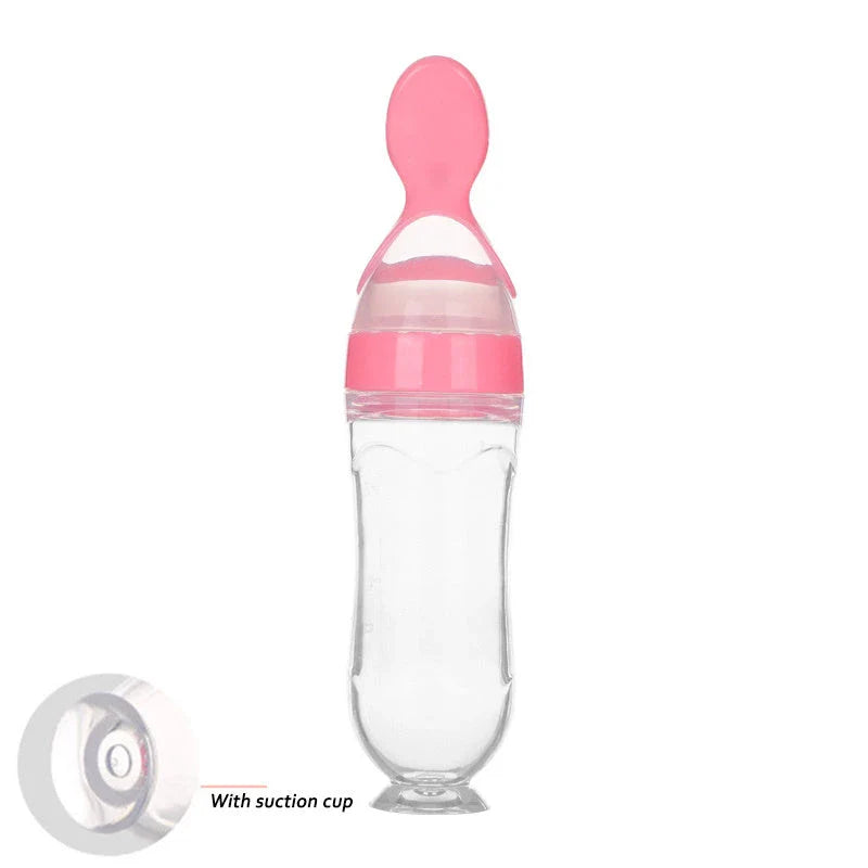 Premium silicone baby feeding set with spoon and bottle in various vibrant colours