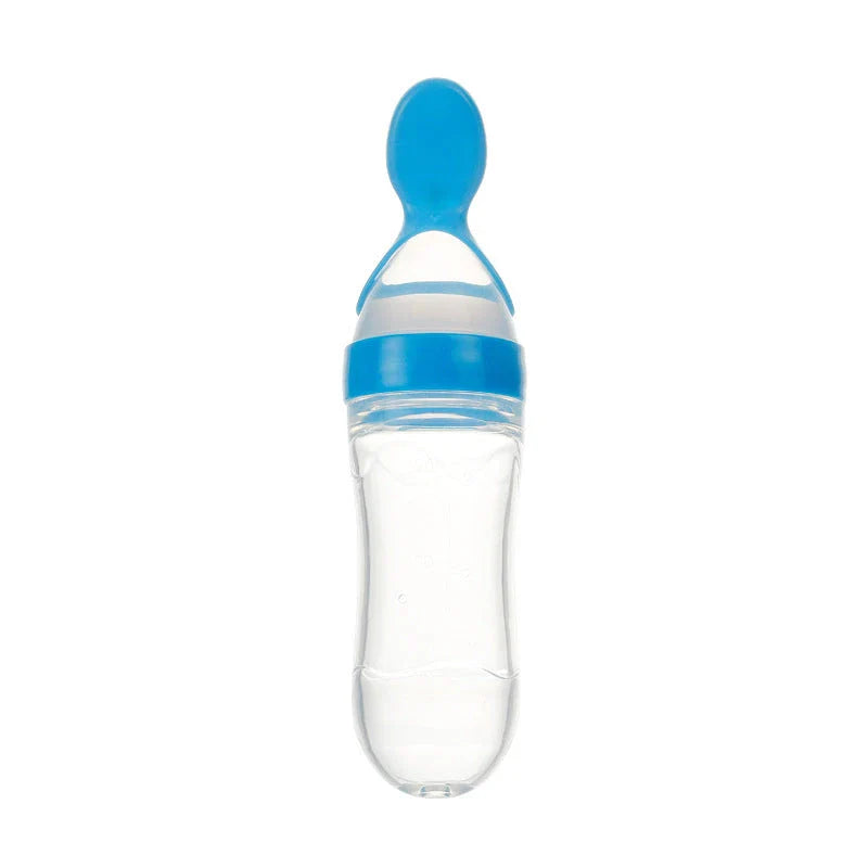 Premium silicone baby feeding set with spoon and bottle in various vibrant colours