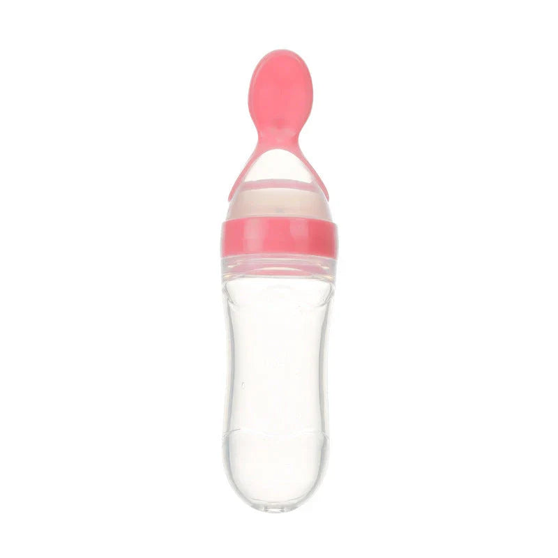 Premium silicone baby feeding set with spoon and bottle in various vibrant colours
