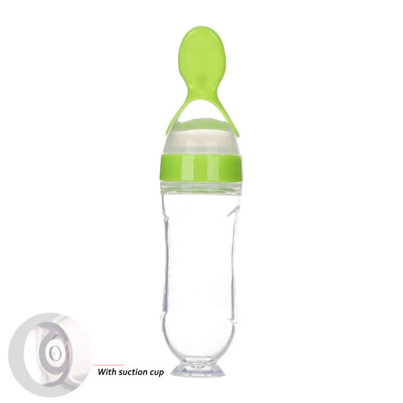 Premium silicone baby feeding set with spoon and bottle in various vibrant colours