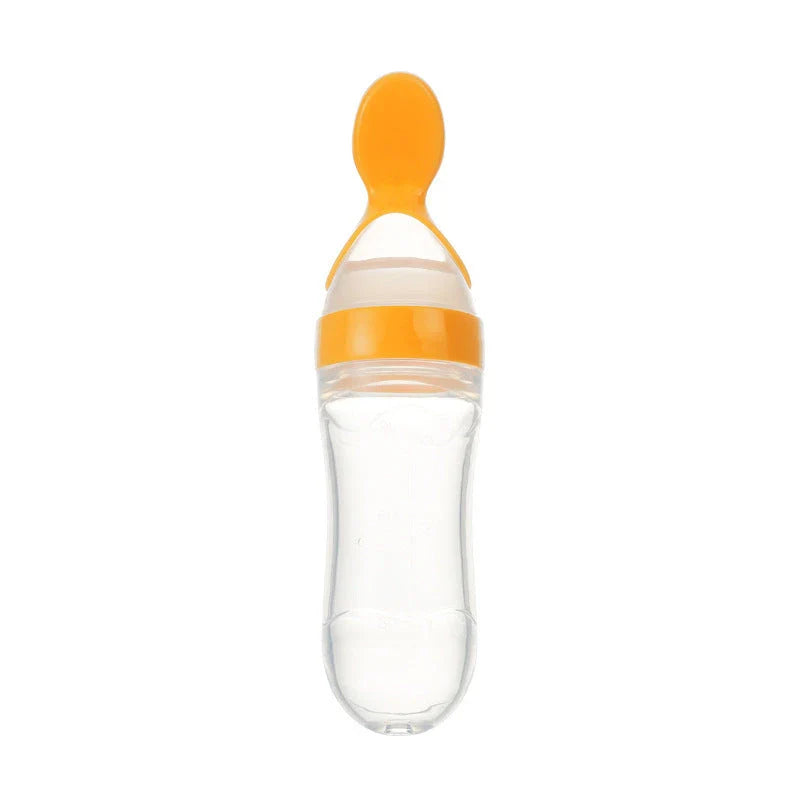 Premium silicone baby feeding set with spoon and bottle in various vibrant colours