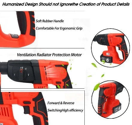 High-Powered Cordless 3-in-1 Hammer Drill with Lithium Battery, featuring a brushless motor, extended runtime, and versatile 3-in-1 functionality for a range of DIY projects.