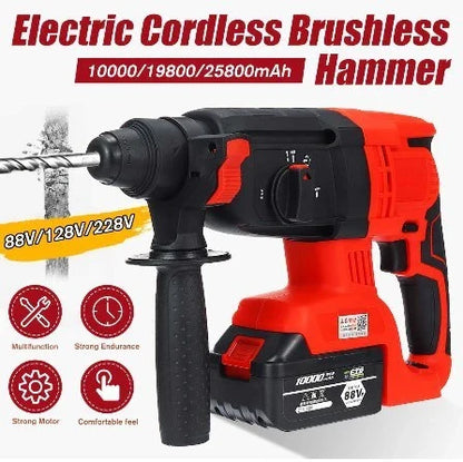 High-Powered Cordless 3-in-1 Hammer Drill with Lithium Battery, featuring a brushless motor, extended runtime, and versatile 3-in-1 functionality for a range of DIY projects.