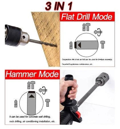 High-Powered Cordless 3-in-1 Hammer Drill with Lithium Battery, featuring a brushless motor, extended runtime, and versatile 3-in-1 functionality for a range of DIY projects.