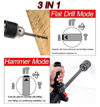 High-Powered Cordless 3-in-1 Hammer Drill with Lithium Battery, featuring a brushless motor, extended runtime, and versatile 3-in-1 functionality for a range of DIY projects.