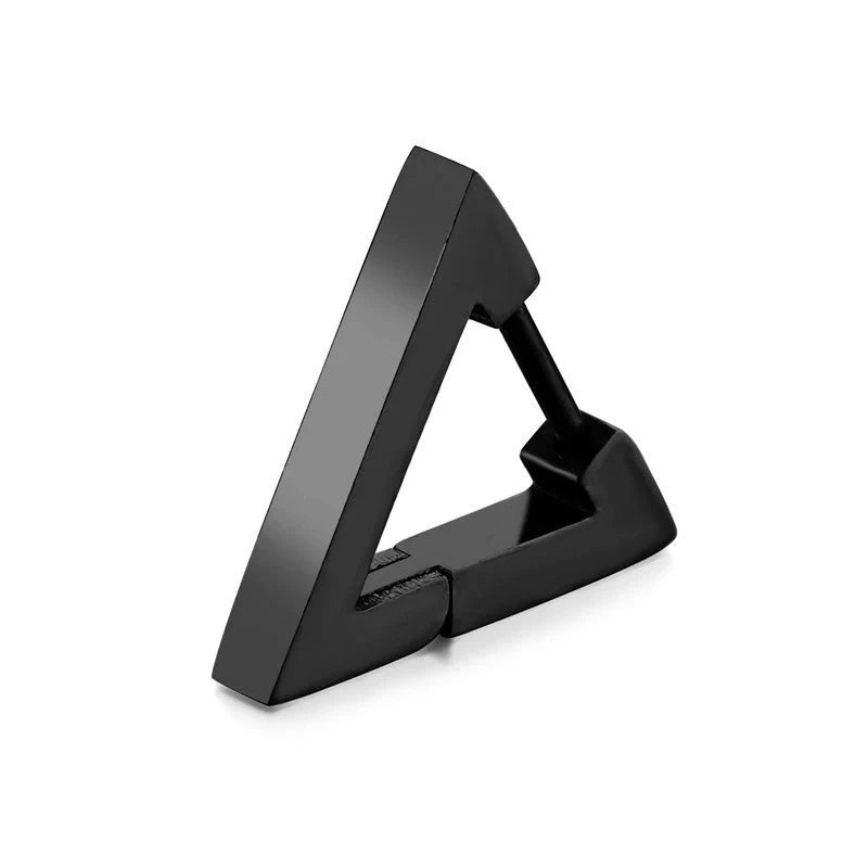 Stainless steel triangular hoop earrings in white, black, and gold options
