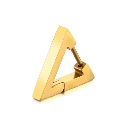 Stainless steel triangular hoop earrings in white, black, and gold options