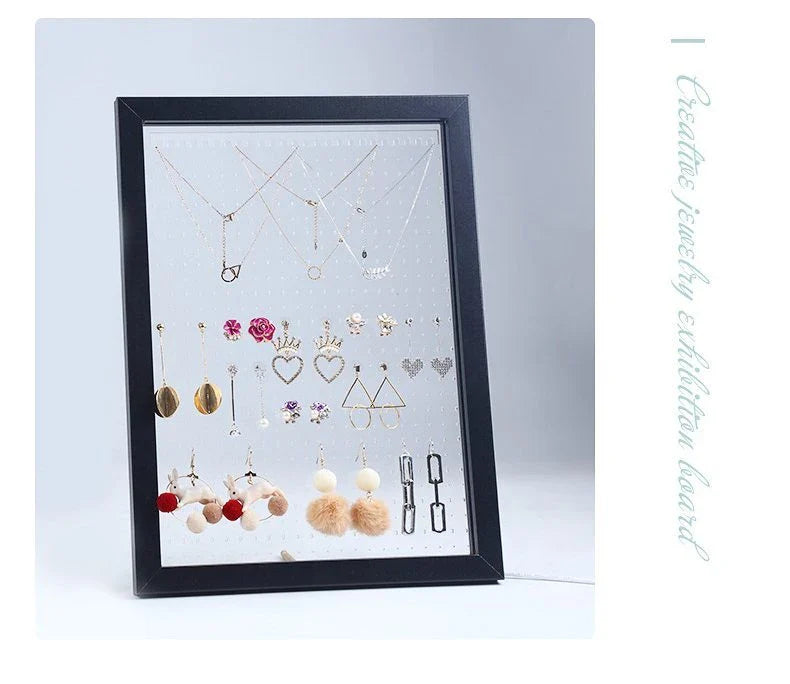 Stylish wooden jewelry organizer with earring, necklace, and accessory display for home decor