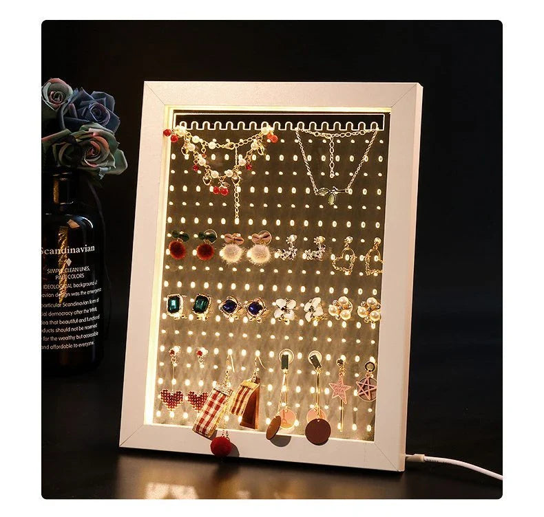Stylish wooden jewelry organizer with earring, necklace, and accessory display for home decor