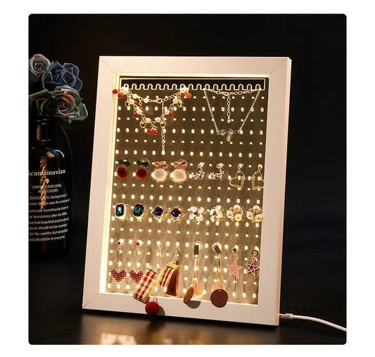 Stylish wooden jewelry organizer with earring, necklace, and accessory display for home decor