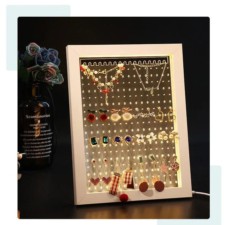 Stylish wooden jewelry organizer with earring, necklace, and accessory display for home decor