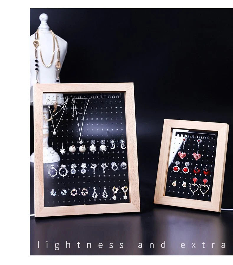 Stylish wooden jewelry organizer with earring, necklace, and accessory display for home decor