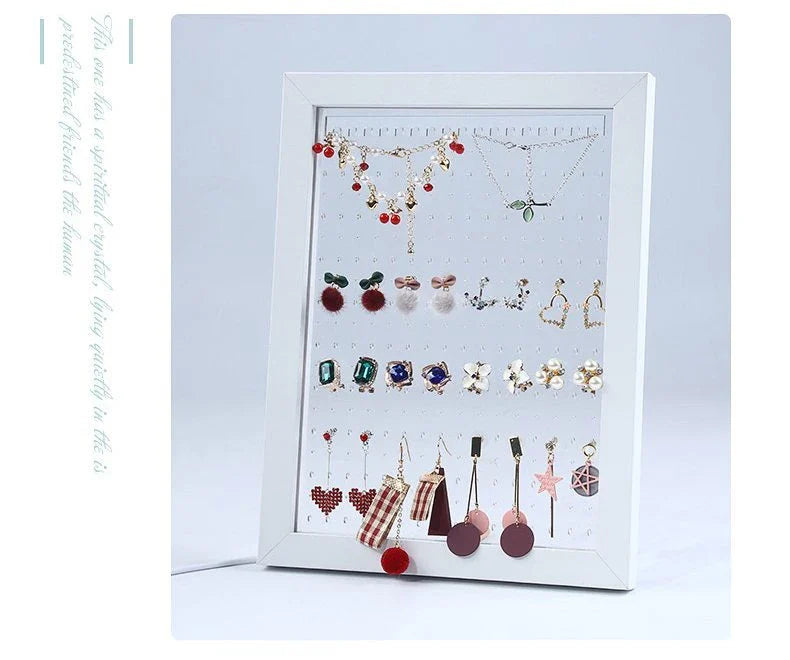 Stylish wooden jewelry organizer with earring, necklace, and accessory display for home decor