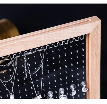 Stylish wooden jewelry organizer with earring, necklace, and accessory display for home decor