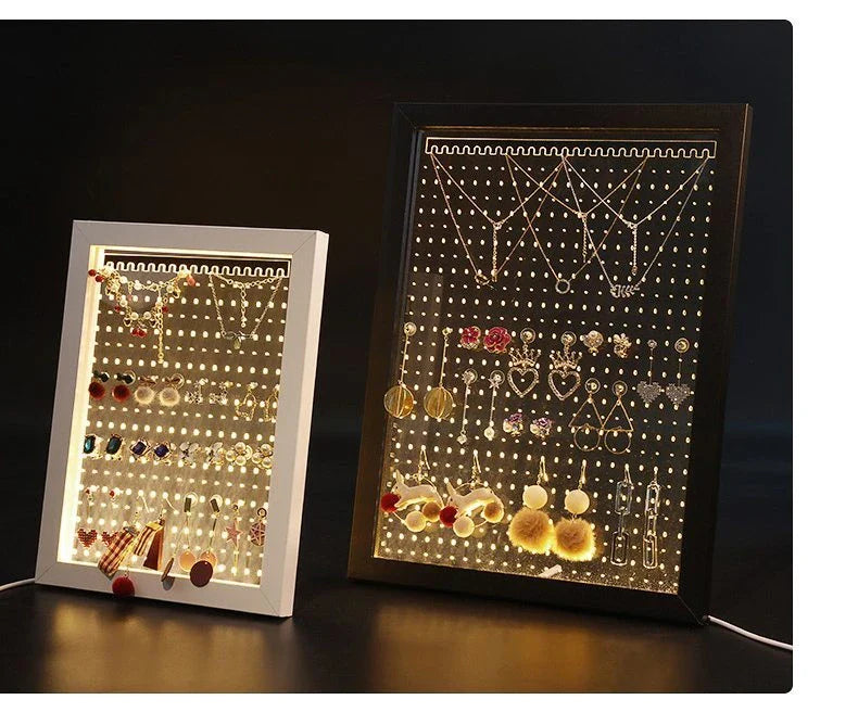 Stylish wooden jewelry organizer with earring, necklace, and accessory display for home decor