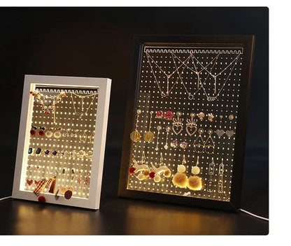 Stylish wooden jewelry organizer with earring, necklace, and accessory display for home decor