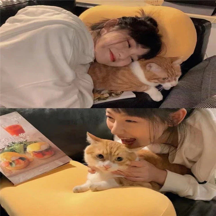 Luxurious memory foam pillow designed to cradle the head and neck like a cat's soft belly, providing unmatched comfort and support for deep, restorative sleep.