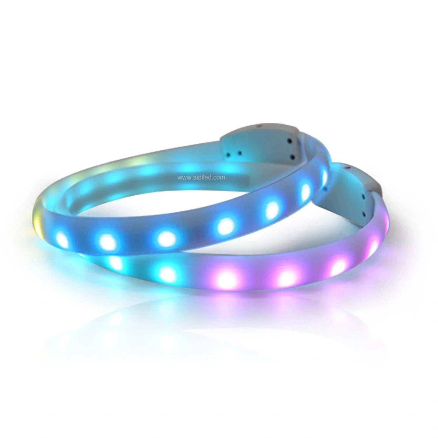 USB rechargeable flash collar for dogs with adjustable silicone necklace in white