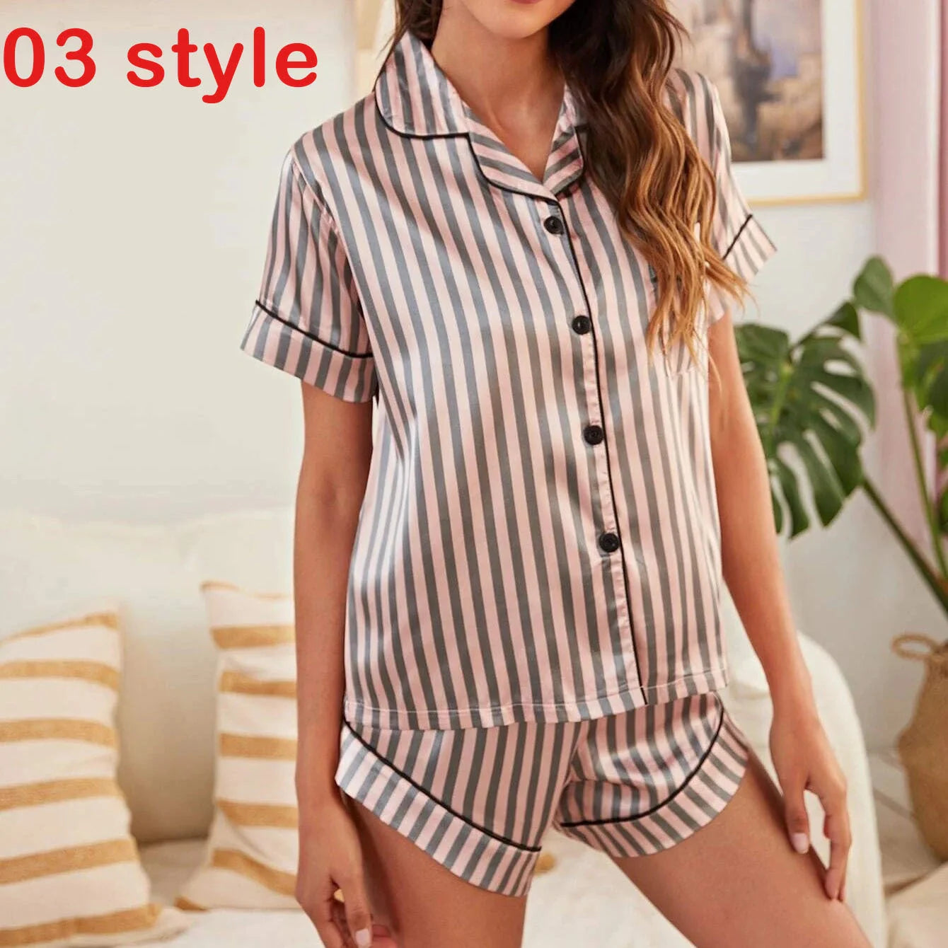 Women's summer satin pajama set with V-neck and adjustable straps